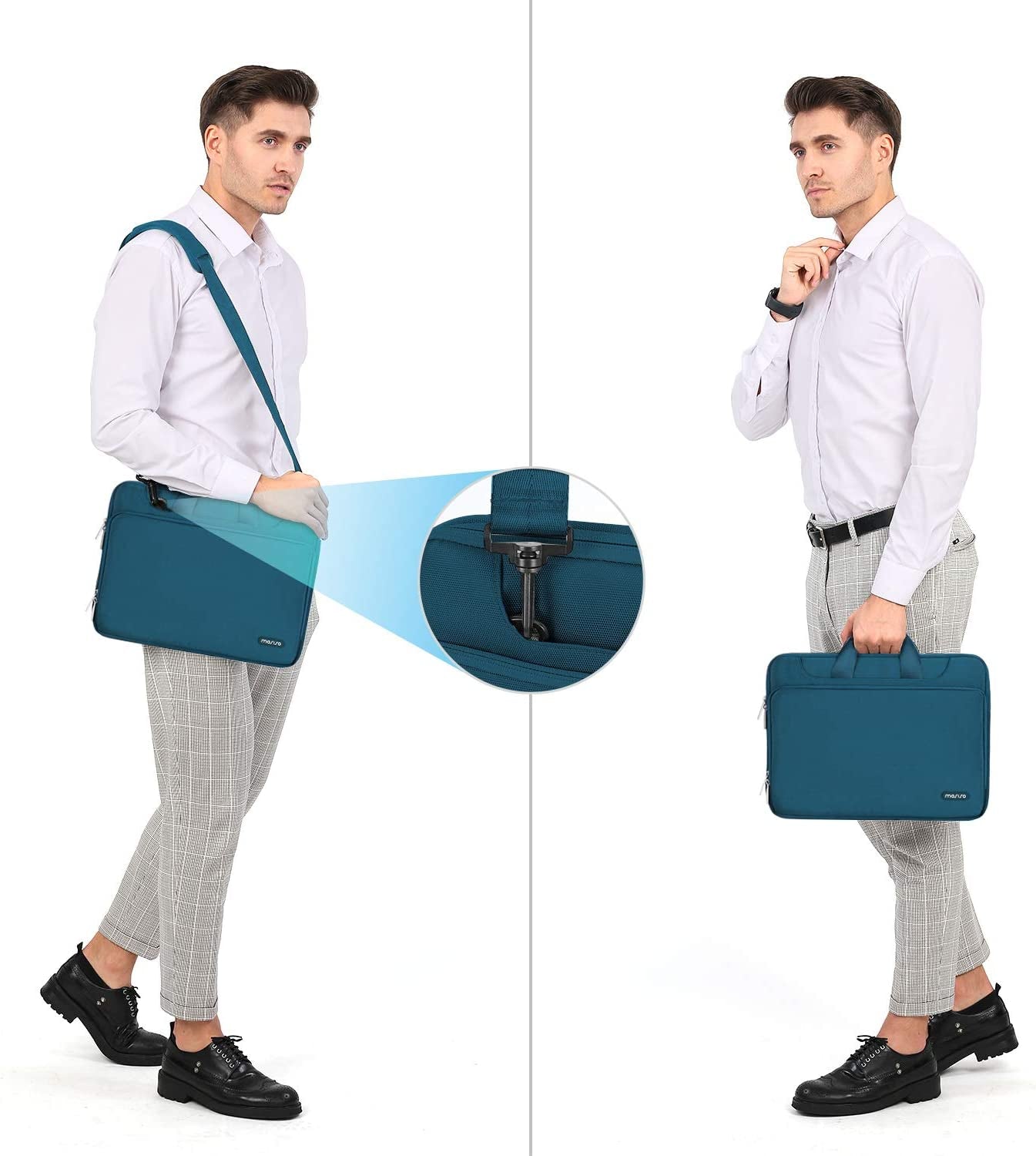 360 Protective Laptop Shoulder Bag Compatible with Macbook Air 15 M4 A3241 M3 A3114 M2 A2941/Pro 16 Inch M4 M3 M2 M1, 15-15.6 Inch Notebook,Matching Color Sleeve with Belt, Teal Green