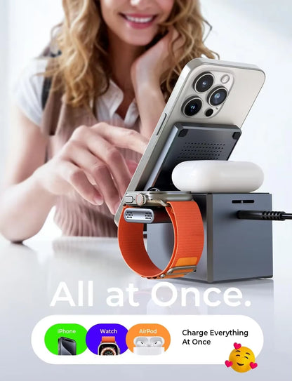 3-in-1 Charging Station Cube for Apple Devices - Travel Charger for iPhone 15 Pro Max, AirPods, and Apple Watch