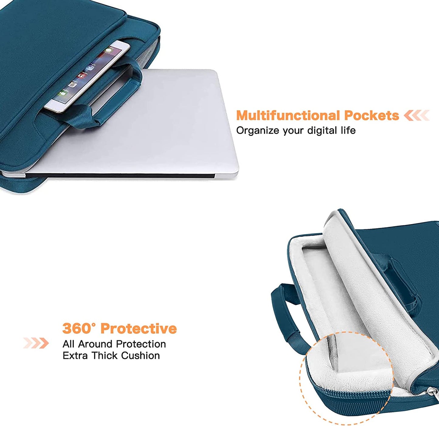 360 Protective Laptop Shoulder Bag Compatible with Macbook Air 15 M4 A3241 M3 A3114 M2 A2941/Pro 16 Inch M4 M3 M2 M1, 15-15.6 Inch Notebook,Matching Color Sleeve with Belt, Teal Green