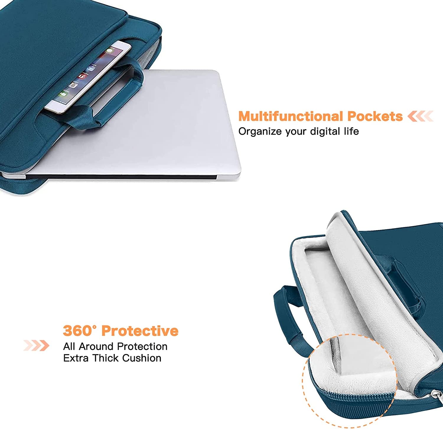 360 Protective Laptop Shoulder Bag Compatible with Macbook Air 15 M4 A3241 M3 A3114 M2 A2941/Pro 16 Inch M4 M3 M2 M1, 15-15.6 Inch Notebook,Matching Color Sleeve with Belt, Teal Green