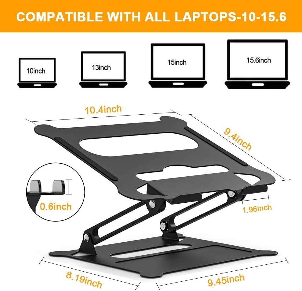 Adjustable Laptop Stand, Aluminum Laptop Computer Stand Rriser&Multi-Angle Stand with Heat-Vent to Elevate Laptop Holder Compatible for Mac,Notebook,Macbook Pro/Air,Lenovo,Dell More10-17 Laptop
