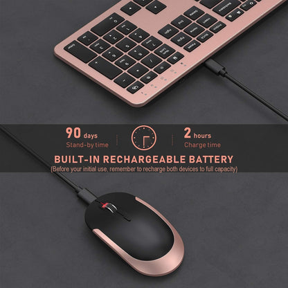 Rechargeable Wireless Keyboard Mouse Combo Full Size Cordless Keyboard & Mouse Sets with Build-In Lithium Battery Ultra Thin Quiet Keyboard Mice (Rose Gold & Black)