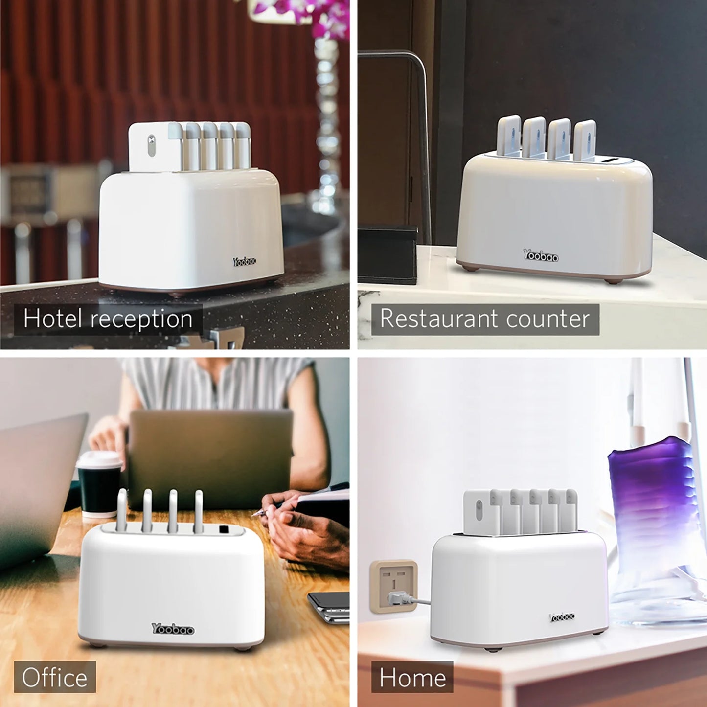 Wireless Charging Station with 5PCS Power Bank, 10000Mah Portable Charger with Built in Cable Compatible with Iphone/Samsung/Android for Home, Office, Bar, Restaurant (White)