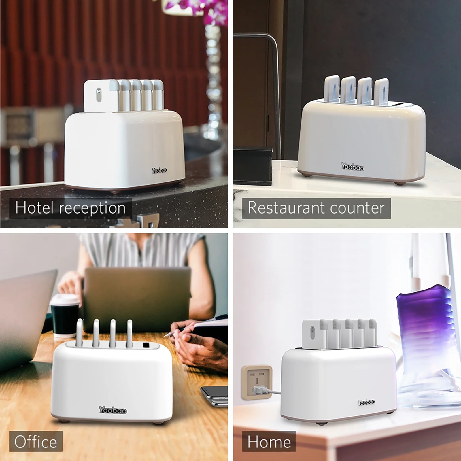 Wireless Charging Station with 5PCS Power Bank, 10000Mah Portable Charger with Built in Cable Compatible with Iphone/Samsung/Android for Home, Office, Bar, Restaurant (White)