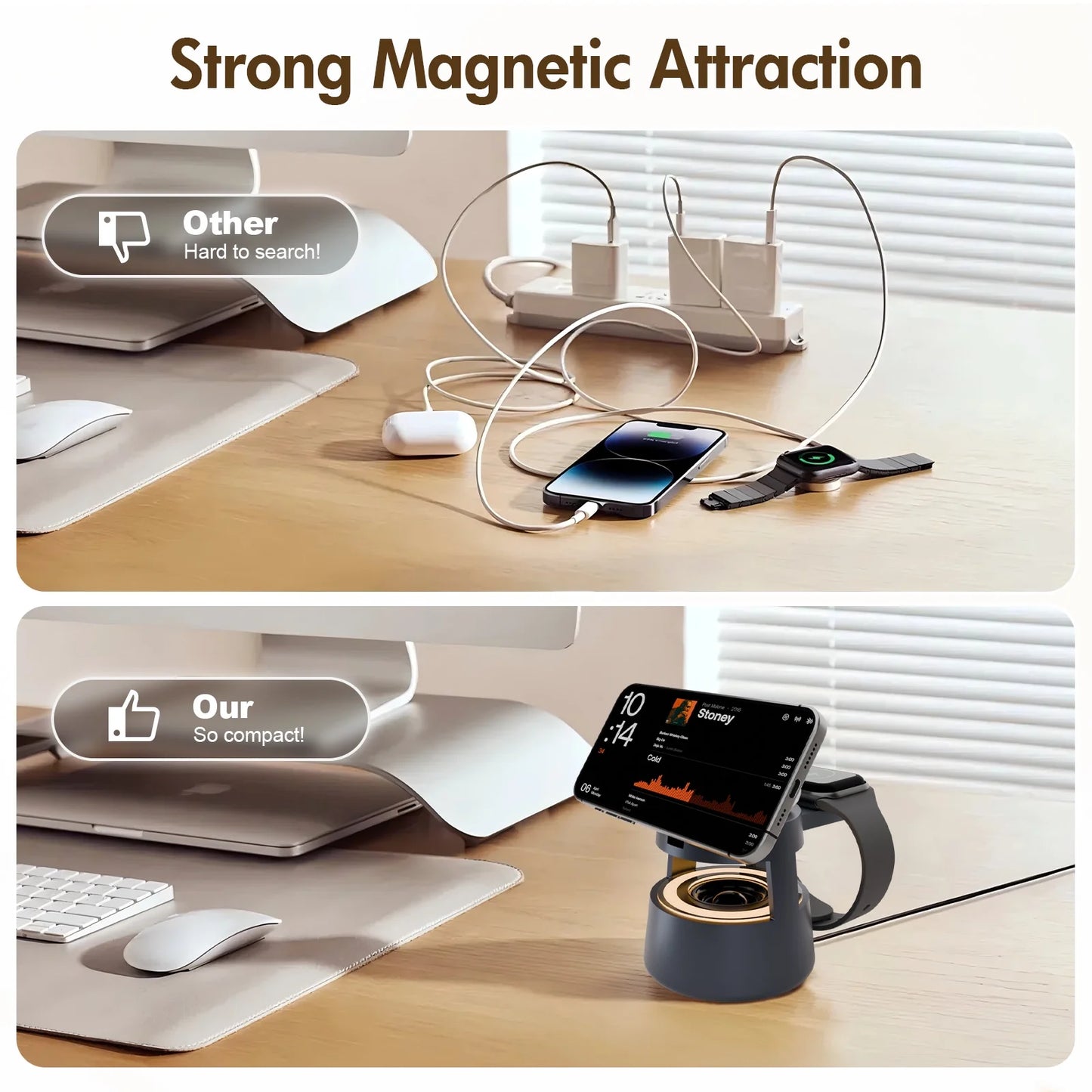 5 in 1 Wireless Charging Station, 15W Fast Charging Wireless Charger for Iphone Airpods Iwatch with Magsafe and Mushroom Light, Compatible with Iphone 8 and above Series