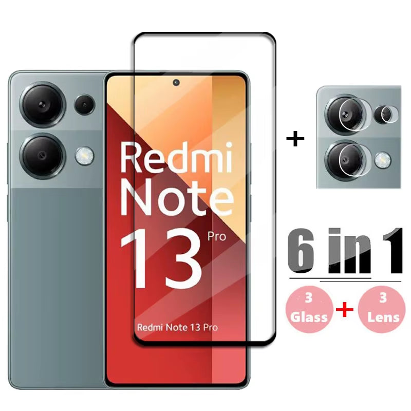 6In1 Glass for Redmi Note 13 Pro Global Full Cover Tempered Glass Redmi Note 13 Pro Screen Protector Lens Film Redmi Note 13 Pro