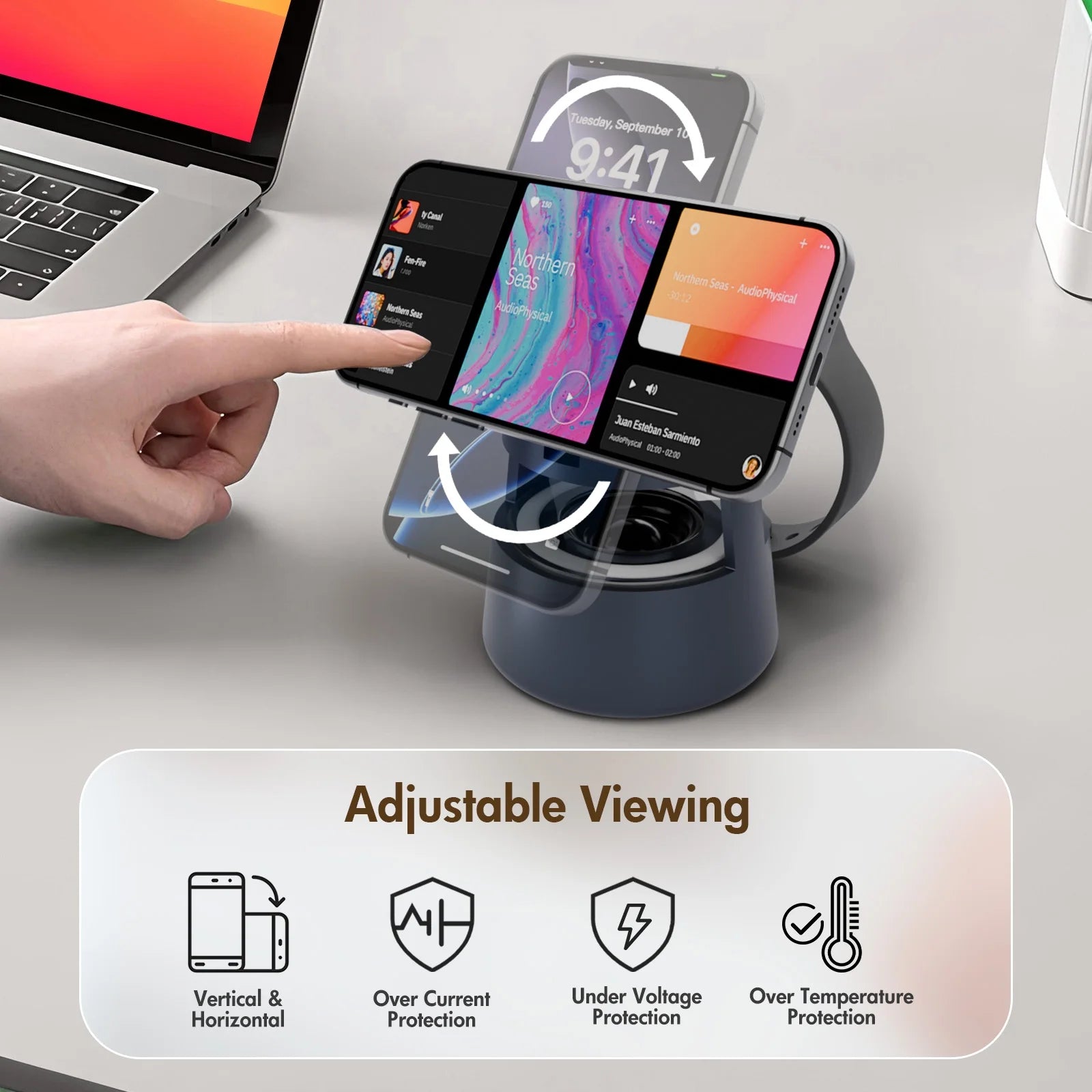 5 in 1 Wireless Charging Station, 15W Fast Charging Wireless Charger for Iphone Airpods Iwatch with Magsafe and Mushroom Light, Compatible with Iphone 8 and above Series