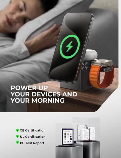 3-in-1 Charging Station Cube for Apple Devices - Travel Charger for iPhone 15 Pro Max, AirPods, and Apple Watch