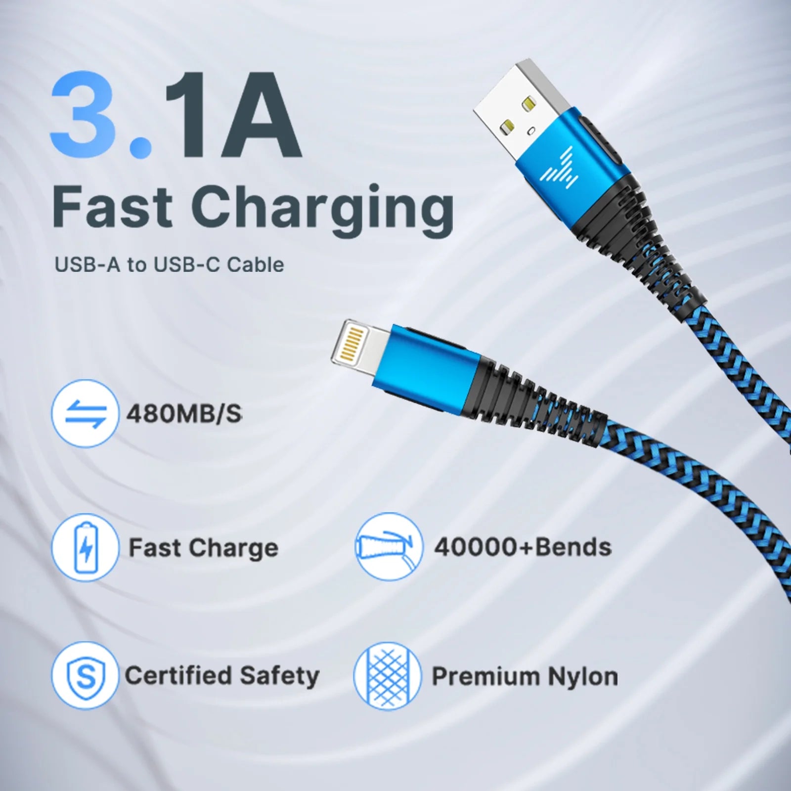 2 Pack Iphone Charger Cord 10Ft, Nylon Braided 3A Fast Charging Cable Compatible with Iphone 14/13/12/11, Blue