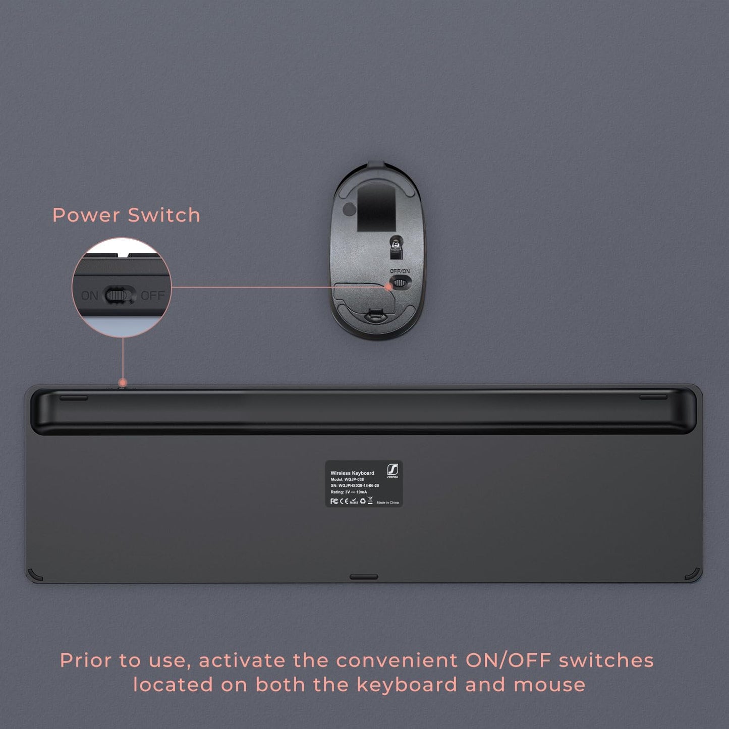 Rechargeable Wireless Keyboard Mouse Combo Full Size Cordless Keyboard & Mouse Sets with Build-In Lithium Battery Ultra Thin Quiet Keyboard Mice (Rose Gold & Black)