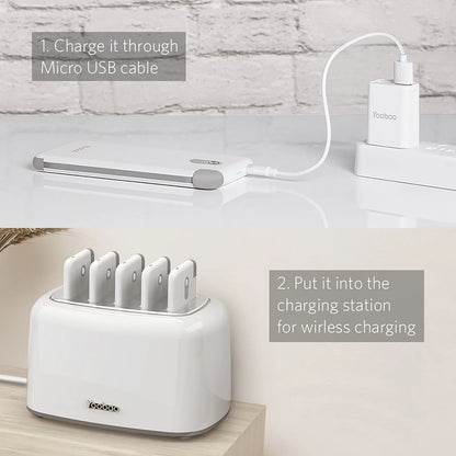 Wireless Charging Station with 5PCS Power Bank, 10000Mah Portable Charger with Built in Cable Compatible with Iphone/Samsung/Android for Home, Office, Bar, Restaurant (White)