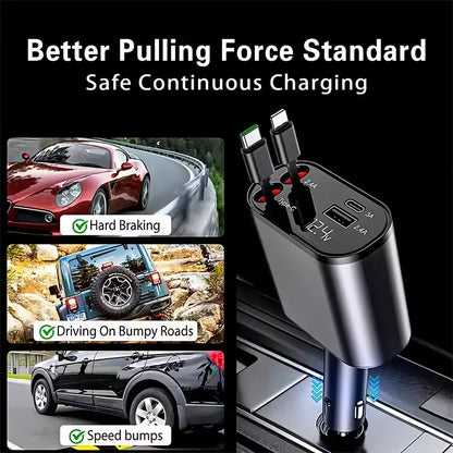Retractable Car Charger 4 in 1 Fast Car Phone Charger 120W with USB Type C Cable
