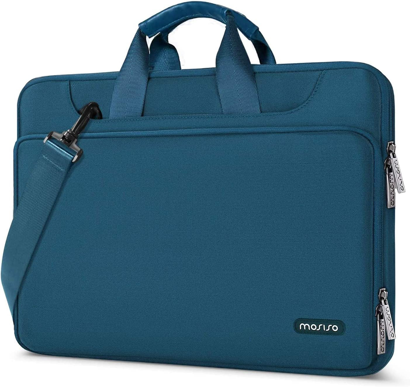 360 Protective Laptop Shoulder Bag Compatible with Macbook Air 15 M4 A3241 M3 A3114 M2 A2941/Pro 16 Inch M4 M3 M2 M1, 15-15.6 Inch Notebook,Matching Color Sleeve with Belt, Teal Green
