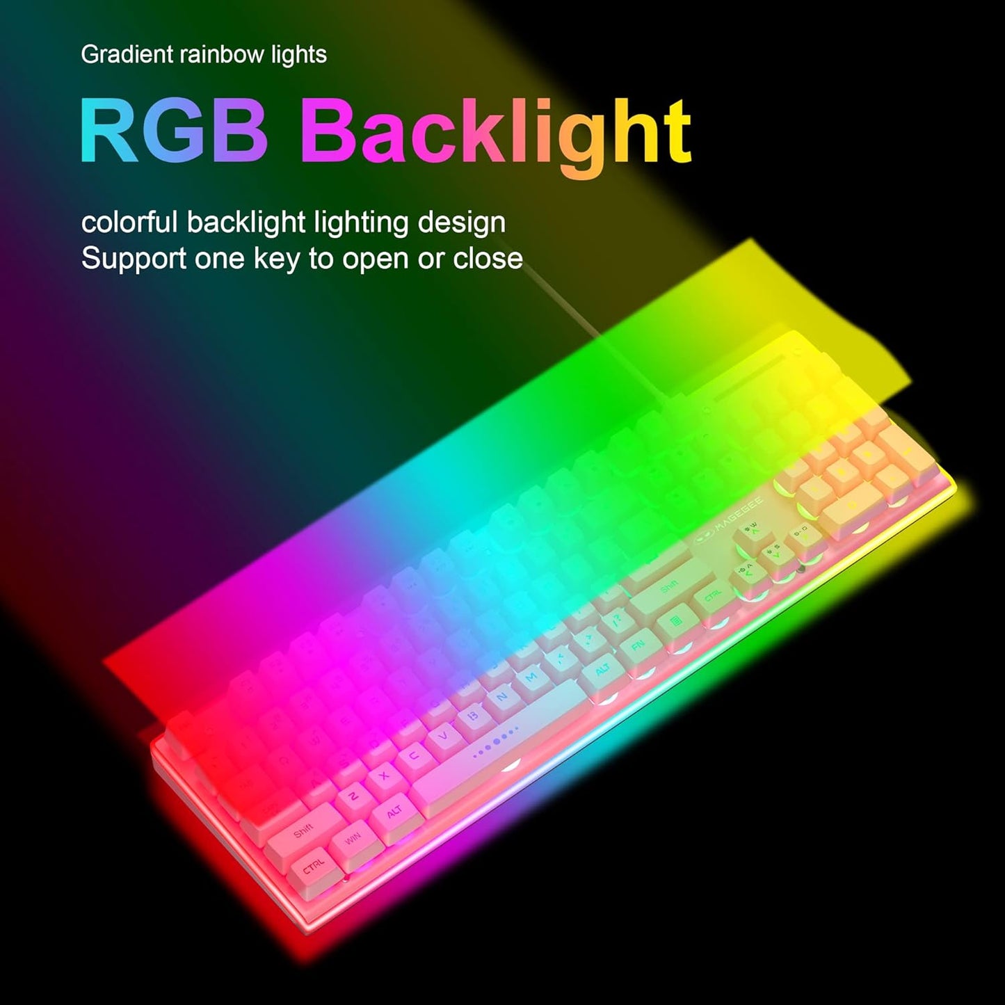 GT838 Gaming Keyboard and Mouse Combo, 104 Keys RGB Backlit Quiet Wired Keyboards for Laptop PC MAC, with Number Pad, Metal Panel, Anti-Ghosting, Pink