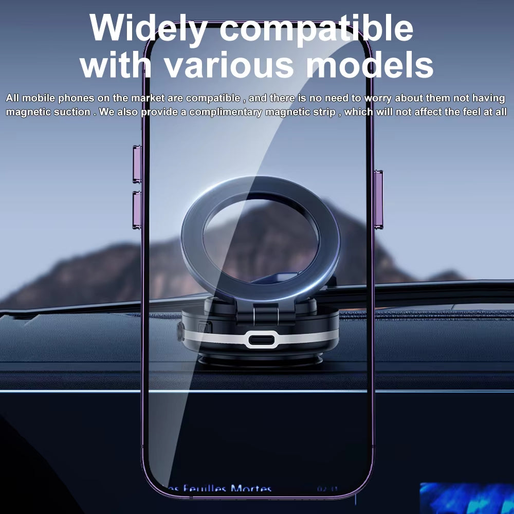 360° Rotatable Magnetic Car Phone Holder with Intelligent Vacuum Adsorption for Windshield Stability