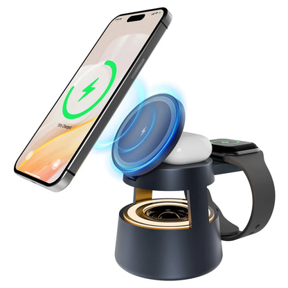 5 in 1 Wireless Charging Station, 15W Fast Charging Wireless Charger for Iphone Airpods Iwatch with Magsafe and Mushroom Light, Compatible with Iphone 8 and above Series
